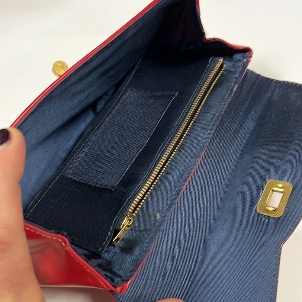 Vintage Red Leather Turnlock Clutch Bag